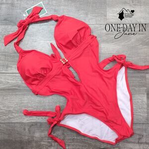 Eomenie Halter Cut Out Tie One Piece Swimsuit Size M